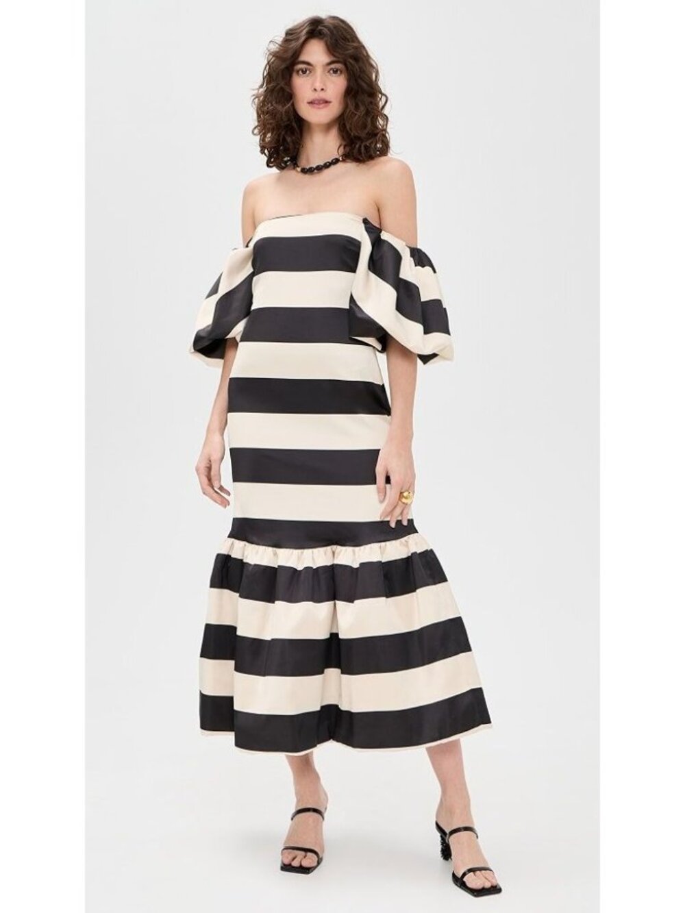 Caroline Constas Angela Gown Black Ivory Stripe Womens Size Large - Picture 3 of 13